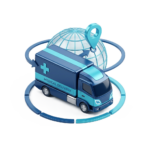 Nationwide medical equipment logistics and delivery icon.